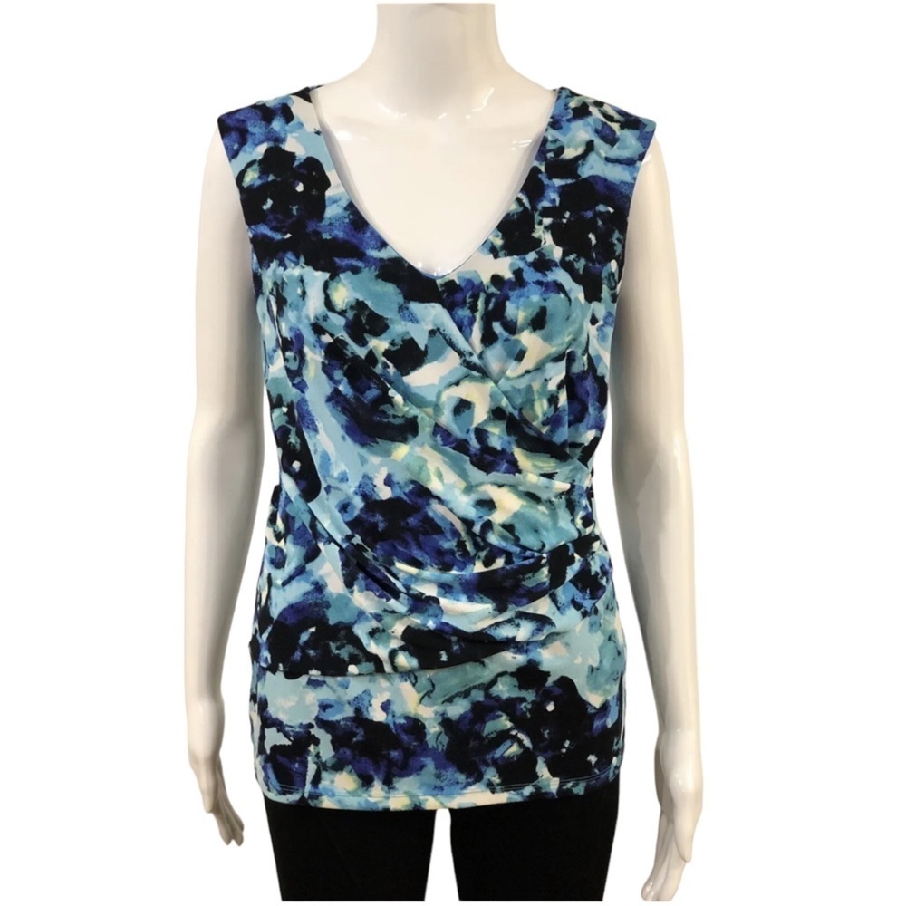 Ann Taylor Women’s Size S runs M Top blue V Neck Sleeveless Stretch Draped
